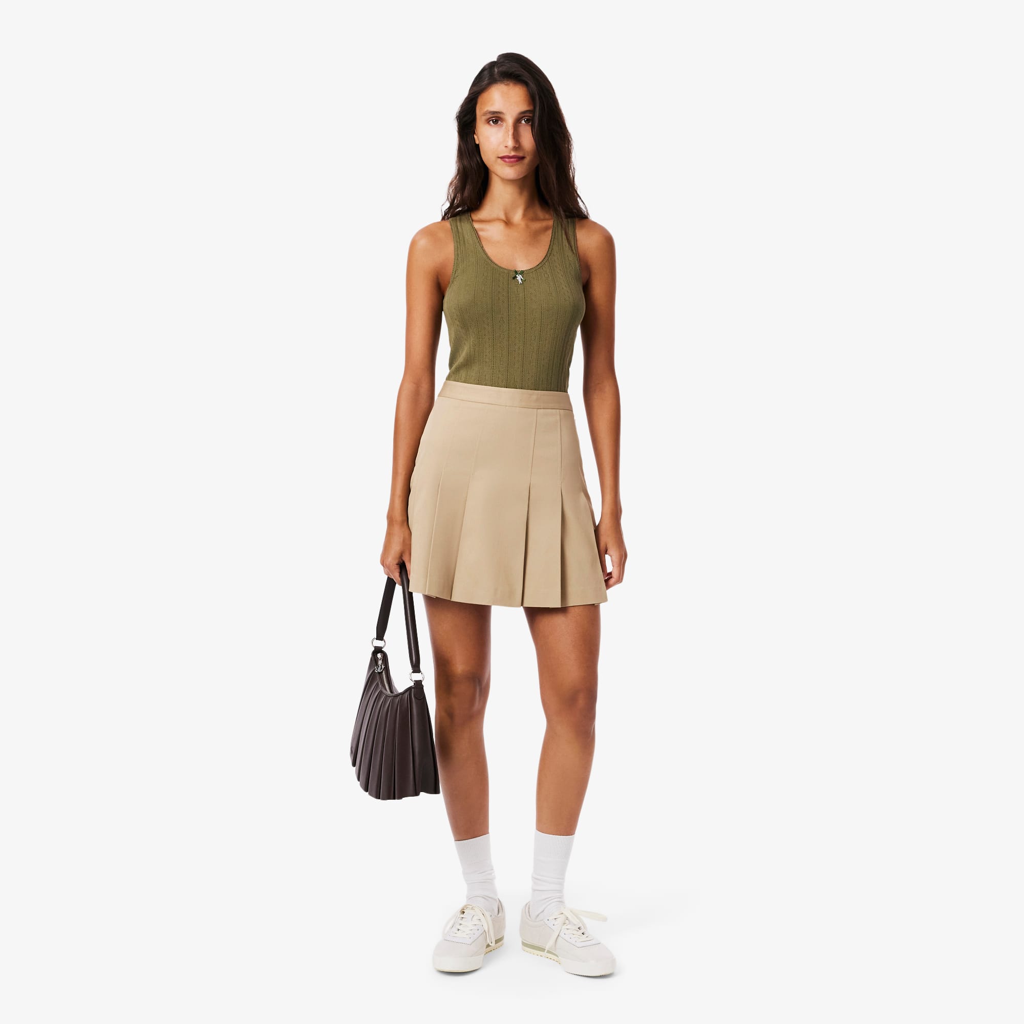 Lacoste Women's Short Stretch Cotton Pleated Skirt - 40 In Sand