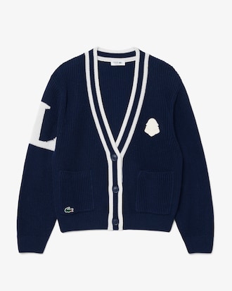 Badge Accent Wool Blend Golf Cardigan
