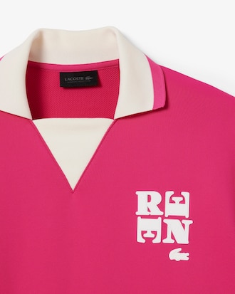 Runway Badge Accent Oversized Satin Polo Shirt