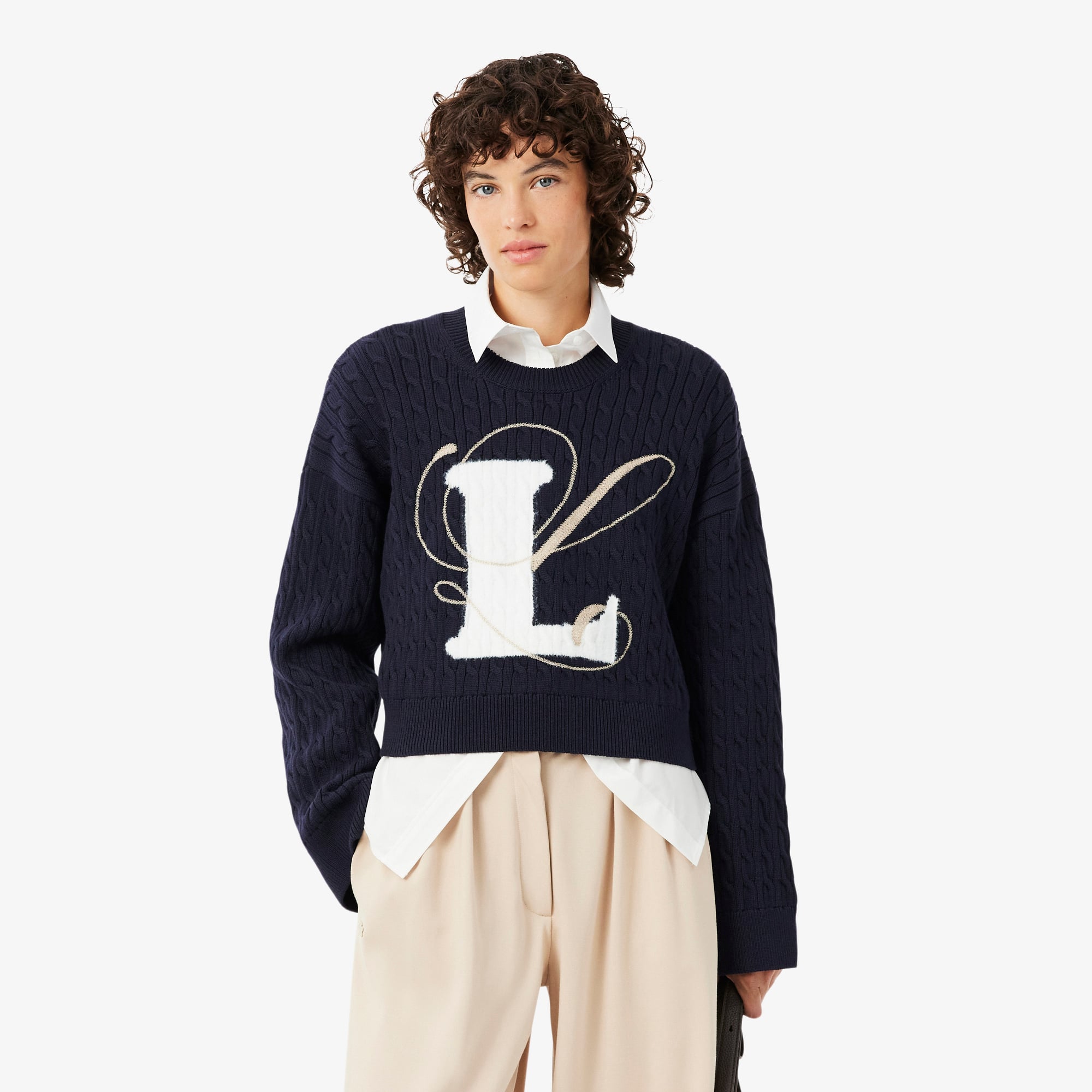 Embroidered Intarsia Cable Knit Sweater - Sweaters & Sweatshirts