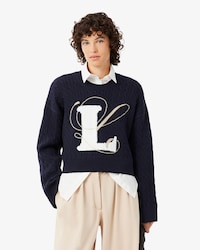 Embroidered Intarsia Cable Knit Sweater