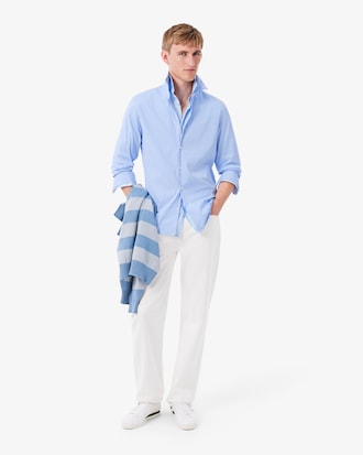 Camisa de Corte Ajustado de Popelina El&aacute;stica de Rayas