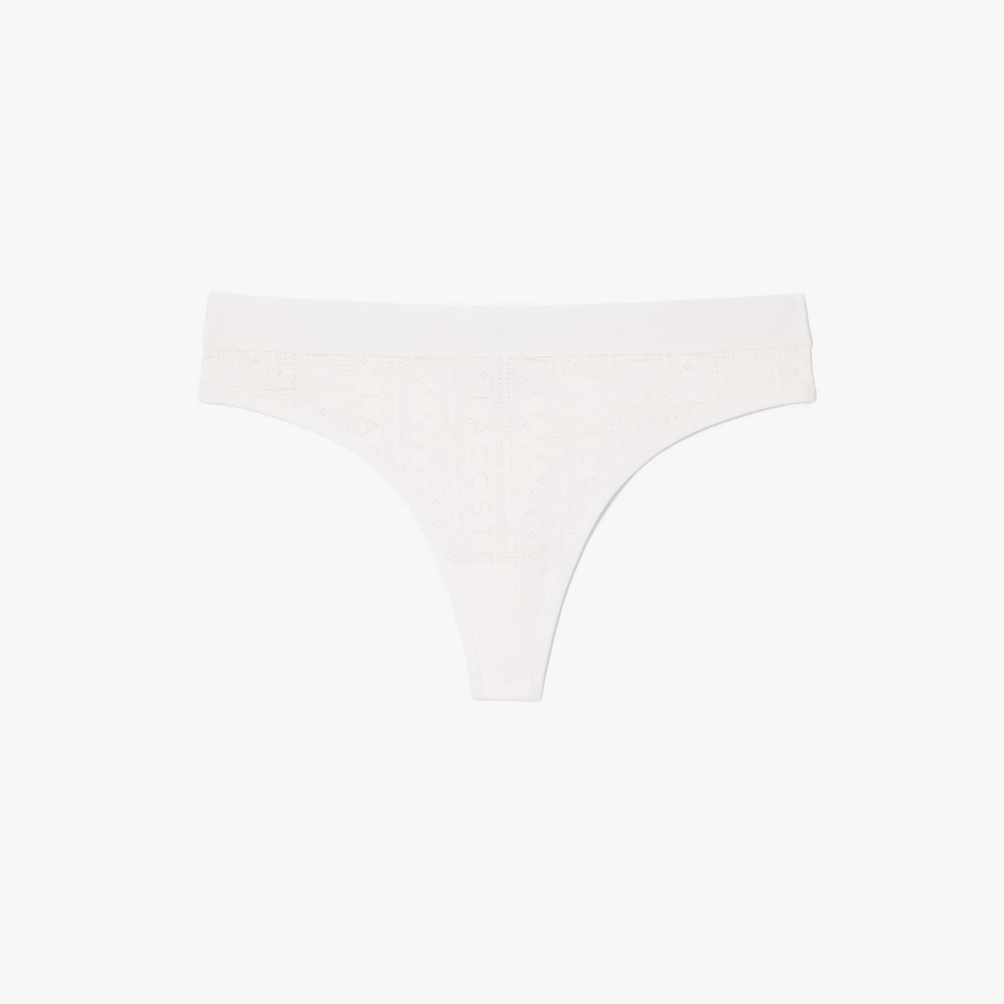 Lacoste Stretch Pointelle String Briefs In White