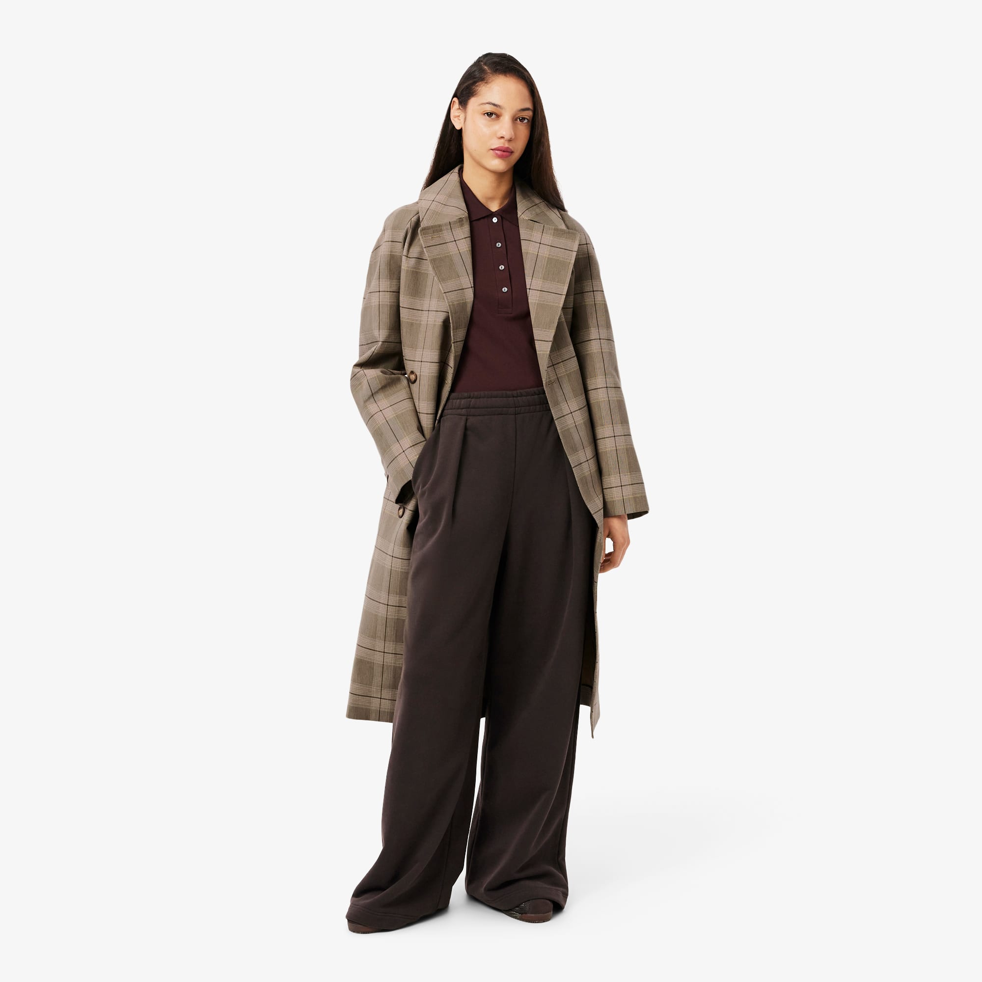 Lacoste Women's Water-repellent Plaid Wrap Coat - 36 In Gray