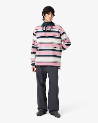 Runway Loose Fit Striped Piqu&eacute; Polo Shirt