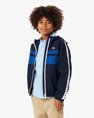 Logo Stripe Sport Hooded Puffed Jacket