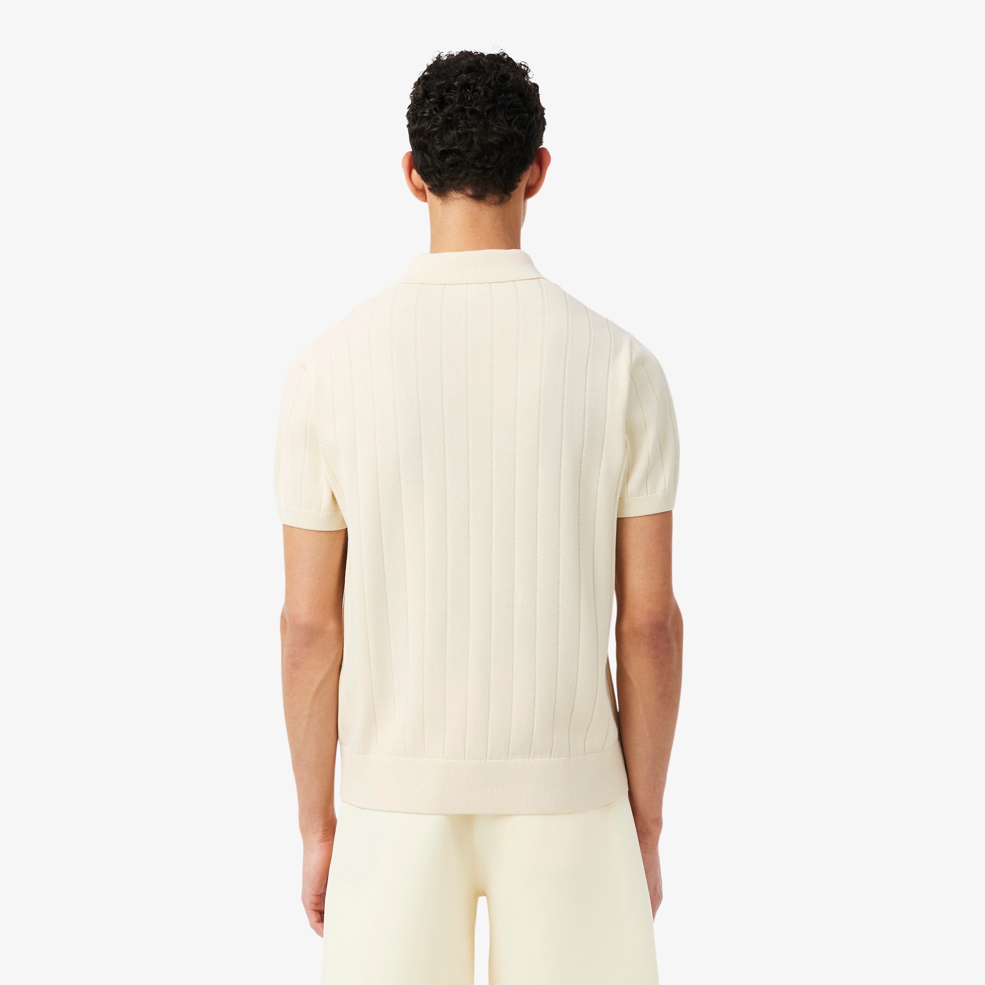 Fluid Ribbed Knit Polo Collar Sweater