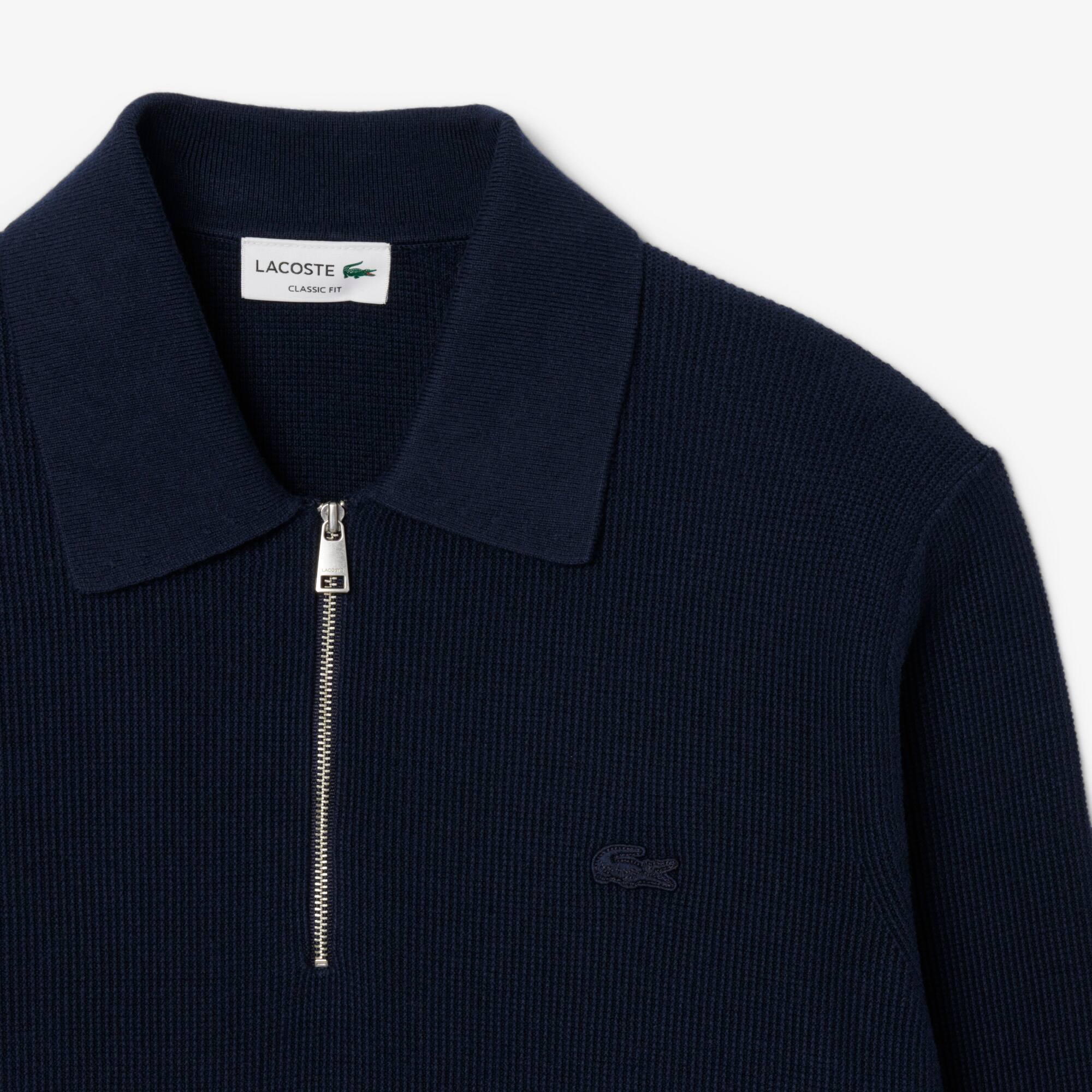 Men's Cotton & Wool Blend Half-Zip Polo Collar Sweater - Sweaters