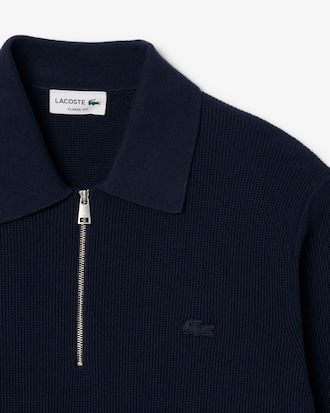 Men's Cotton & Wool Blend Half-Zip Polo Collar Sweater