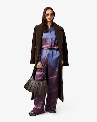 Women's Oversized Landscape Print Satin Shirt