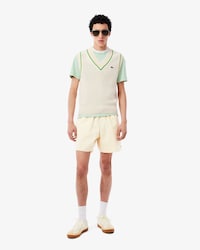 Men's Mid Length Striped Textured Swim Trunks