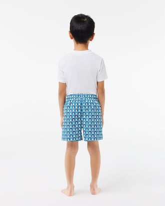 Kids' Monogram Print Swim Trunks