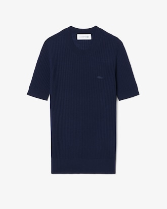 Women's Short Sleeve Merino Wool Rib Knit Sweater