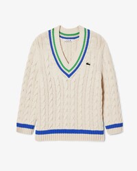 Women's V-Neck Cable Knit Cotton Tennis Sweater