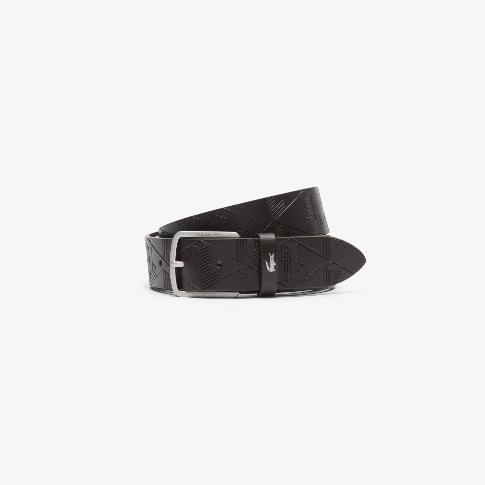 Lacoste Monogram Leather Belt - 35 In In Brown