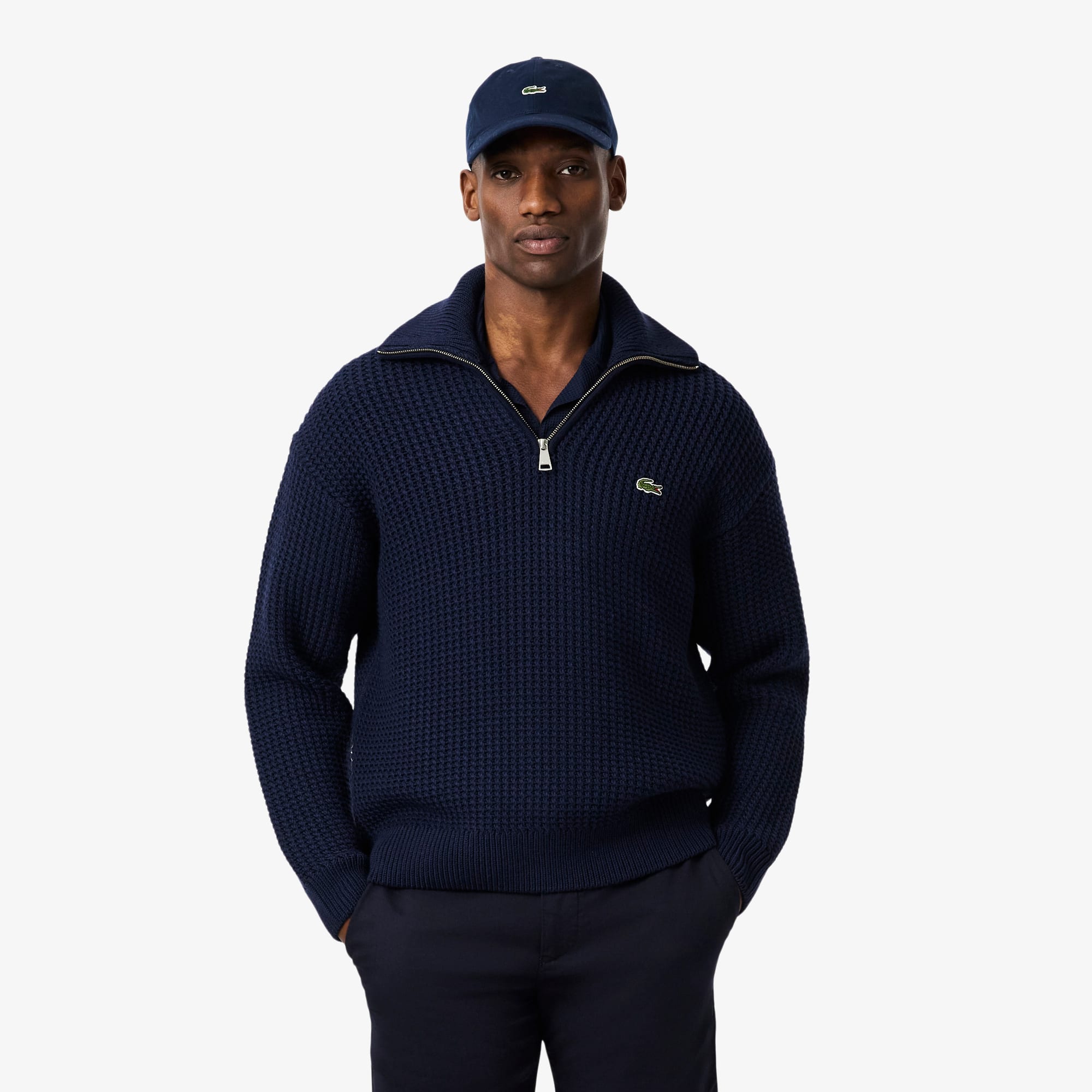 Lacoste Men's Half-zip Heavy Wool Sweater - Xxl - 7 In Blue