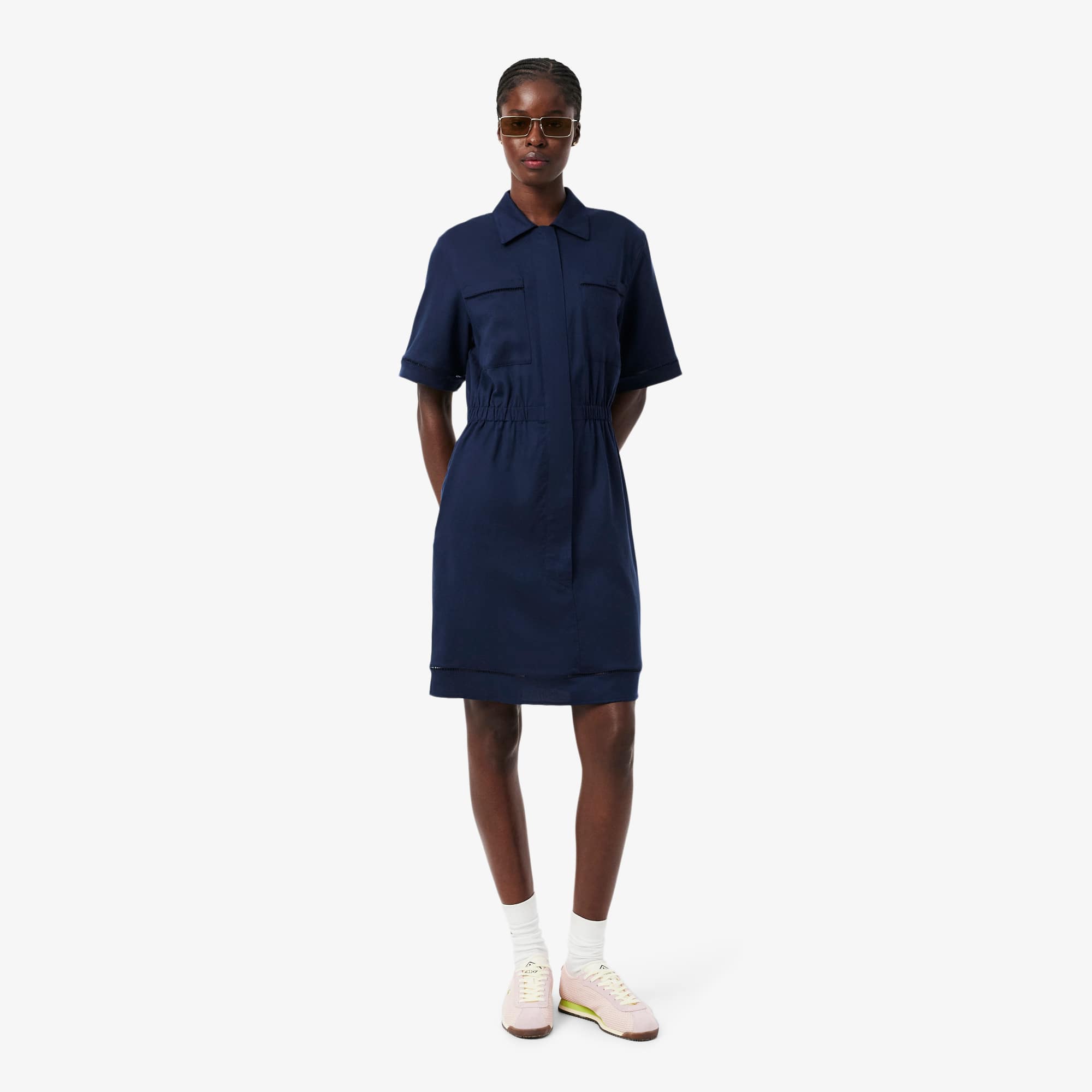 Lacoste Fluid Linen Blend Shirt Dress