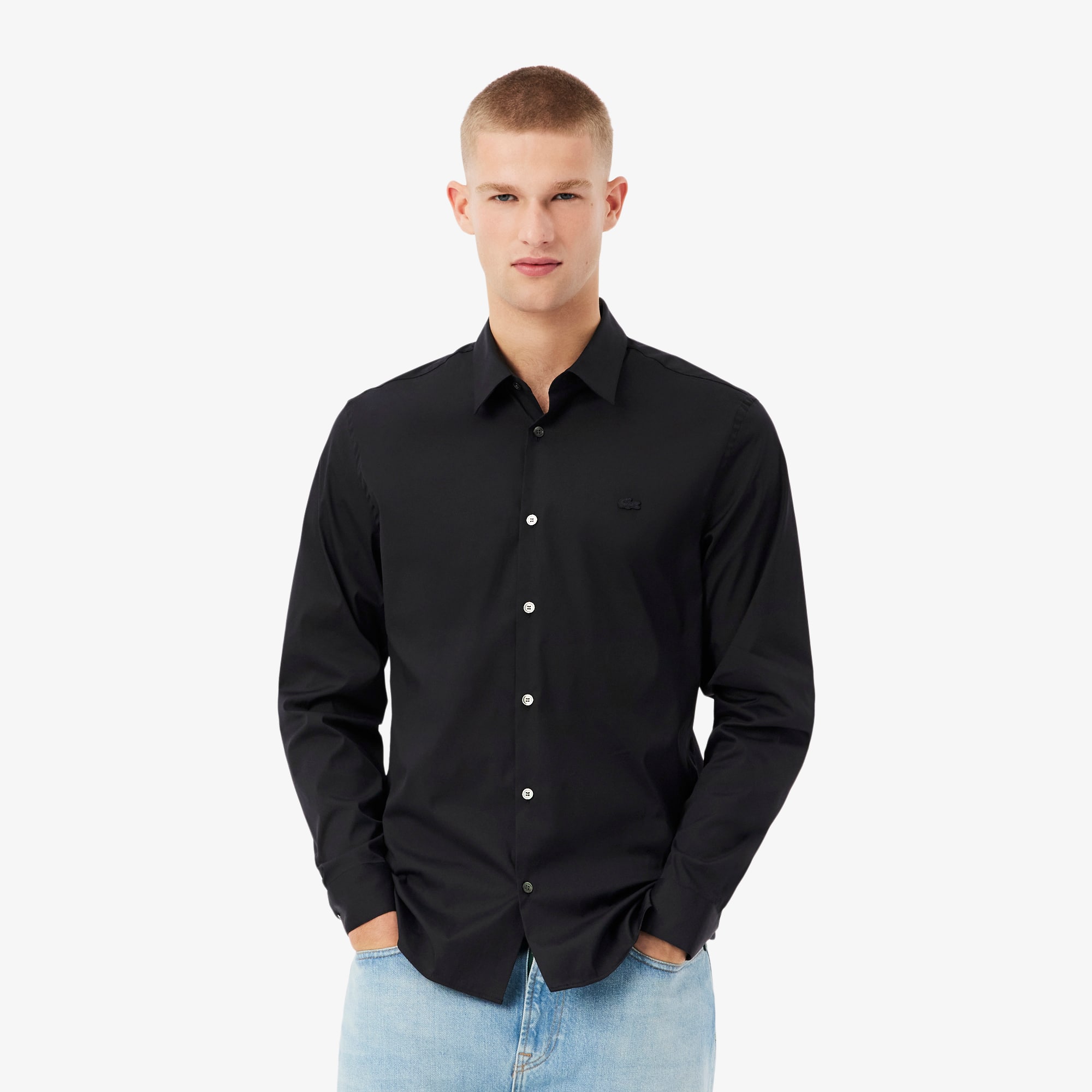 lacoste black dress shirt Lacoste Men's Slim Fit Stretch Button Down Shirt - 15