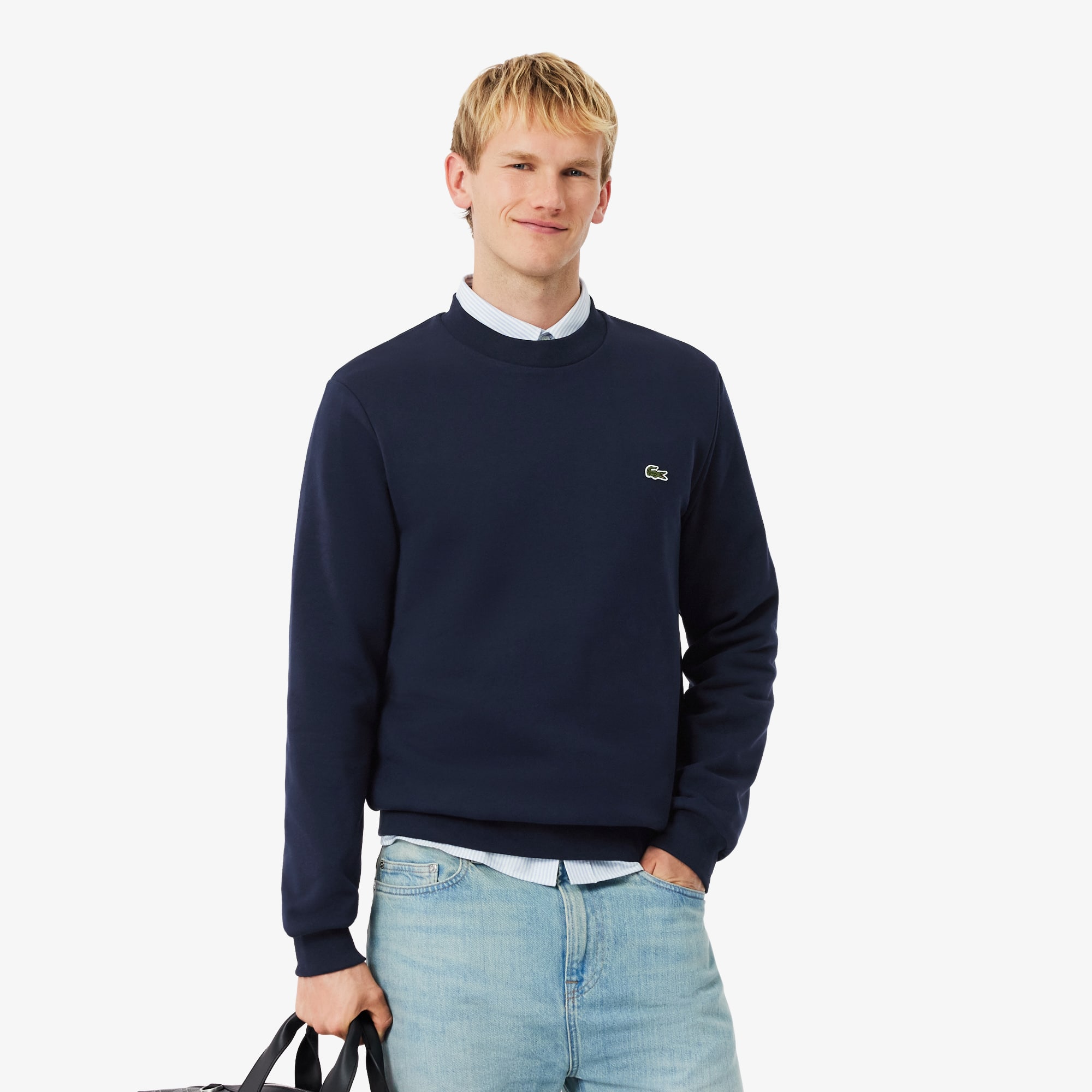 Lacoste Live Cotton Fleece Sweatshirt Navy Blue In Blue