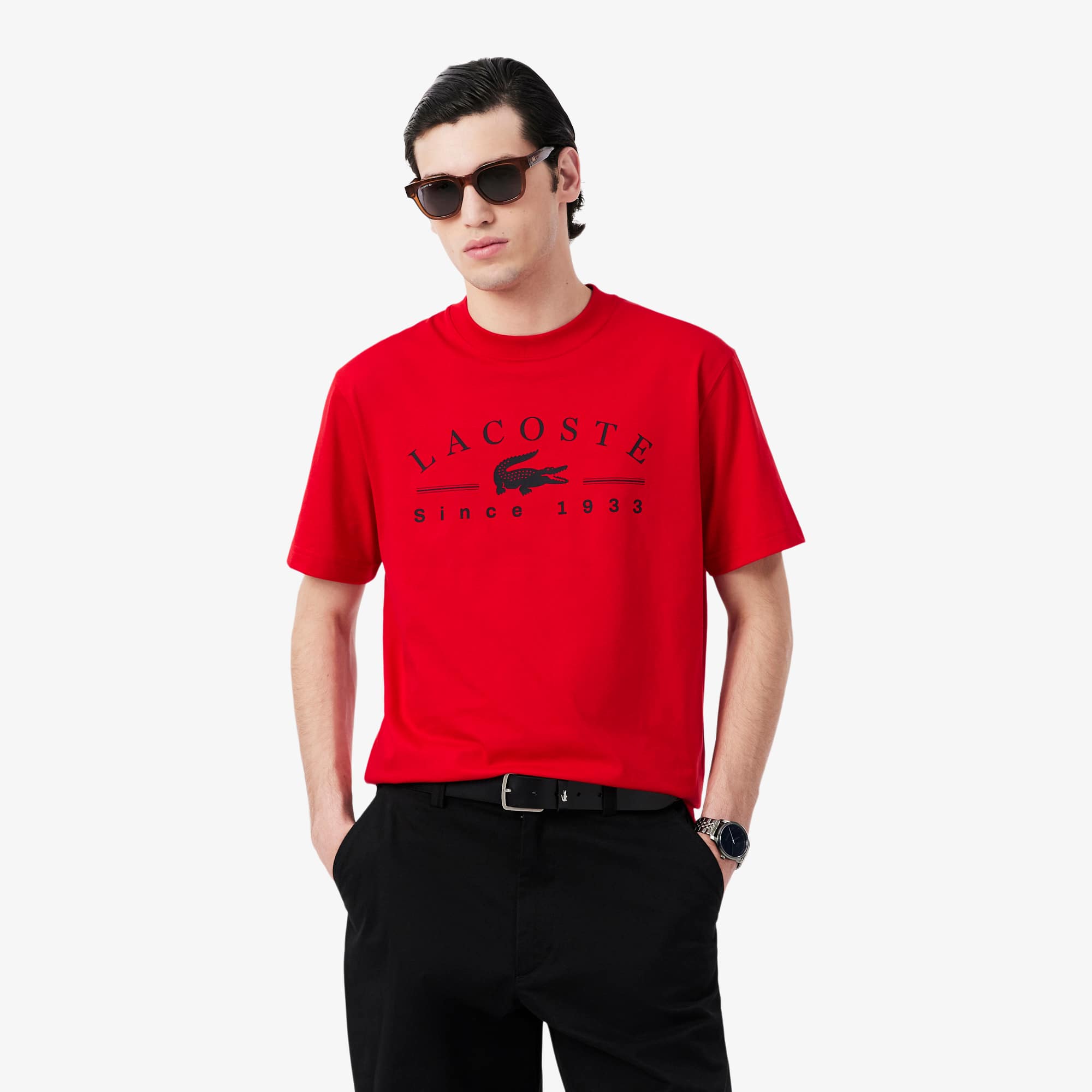 Lacoste Playera de Algodón Estampada Rojo