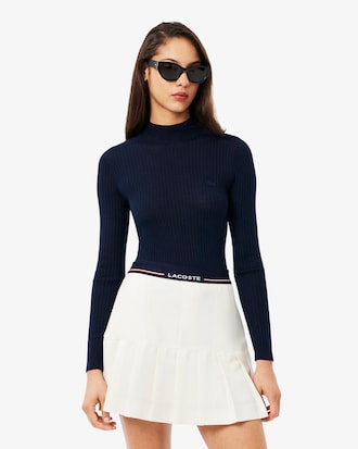 Women's High-Neck Ribbed Knit Merino Wool Sweater