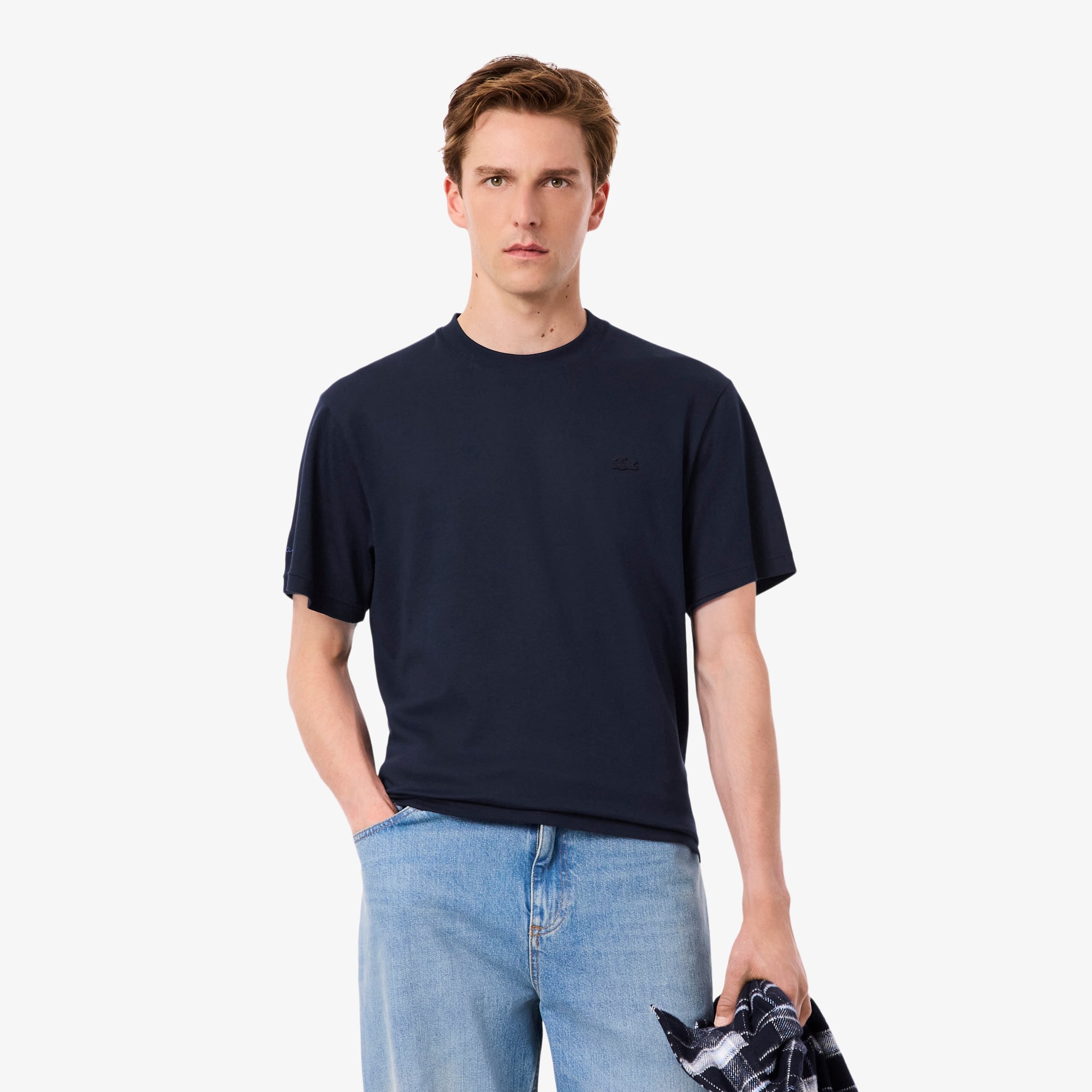 Lacoste Men's Embroidered Signature T-shirt - Xxl - 7 In Blue