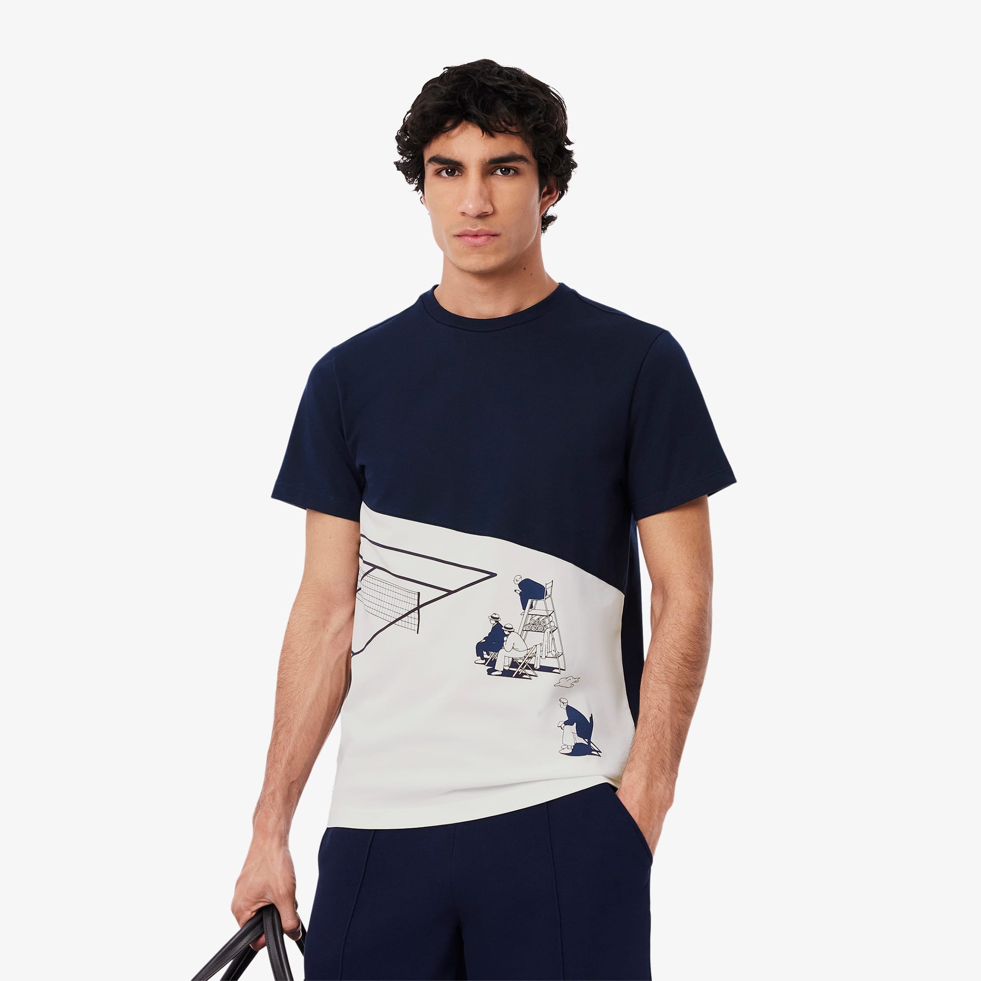 送料込★LACOSTE★TH8130 Tシャツ フランスメイドパネルボーダー鹿の子地Tシャツ TH8130