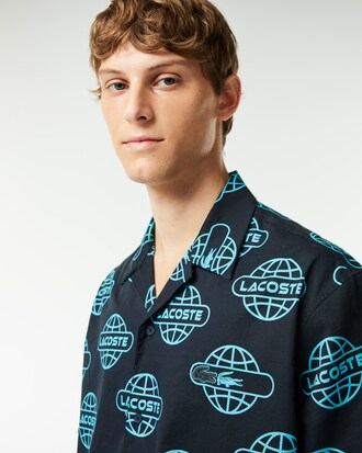 Men's Globe Print Cotton Twill Shirt