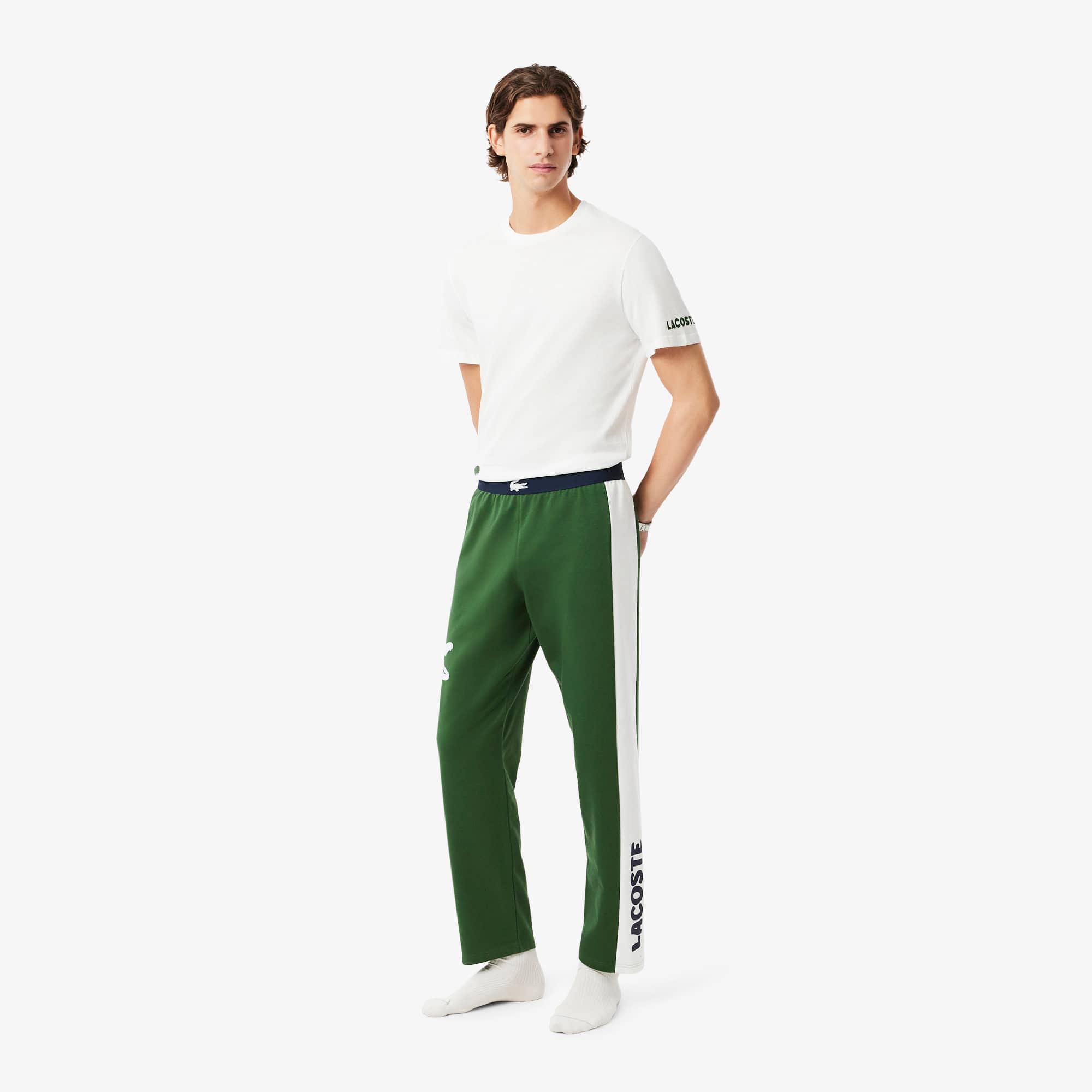 Lacoste Men's Printed Fleece Loungewear Pants In Green