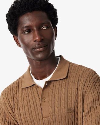 Classic Fit Cable Knit Cotton Polo Shirt
