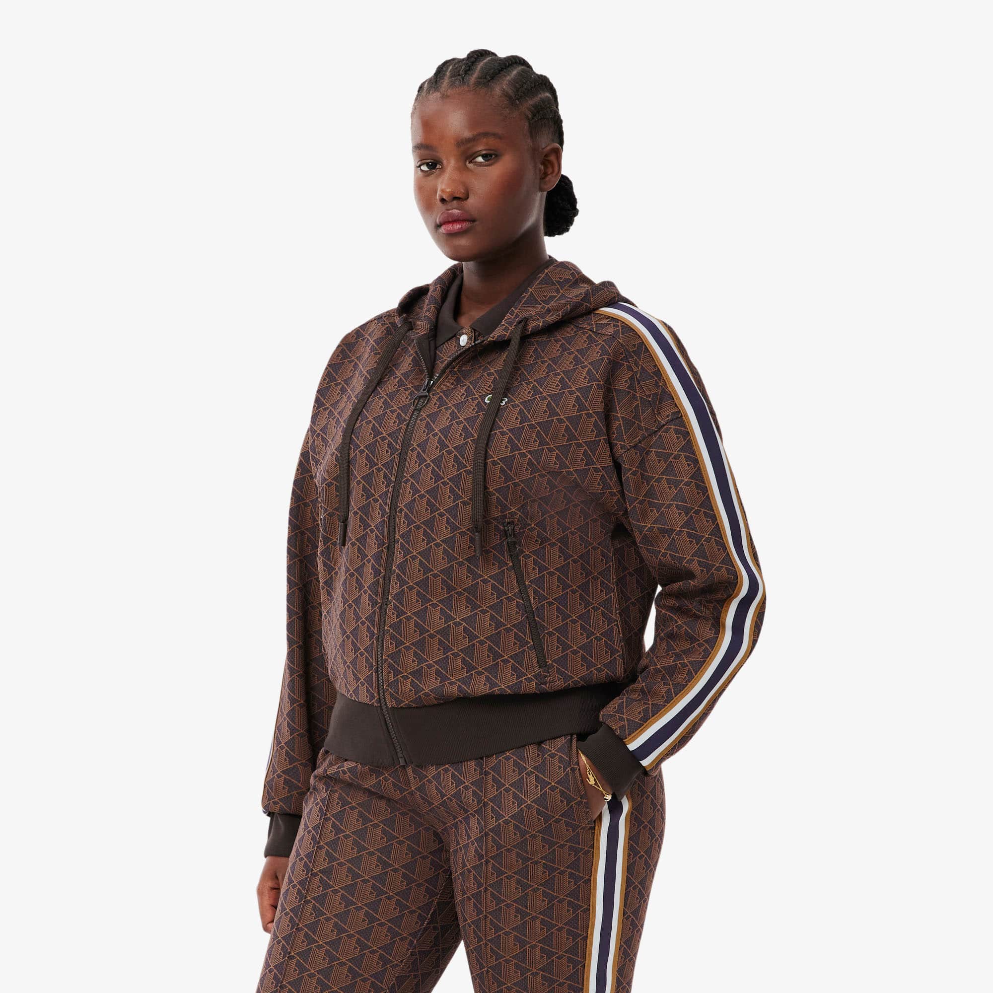 LACOSTE ブラウン パーカー レディース ベロア ライン Women's Monogram Hoodie - Sweaters & Sweatshirts - New In 2026