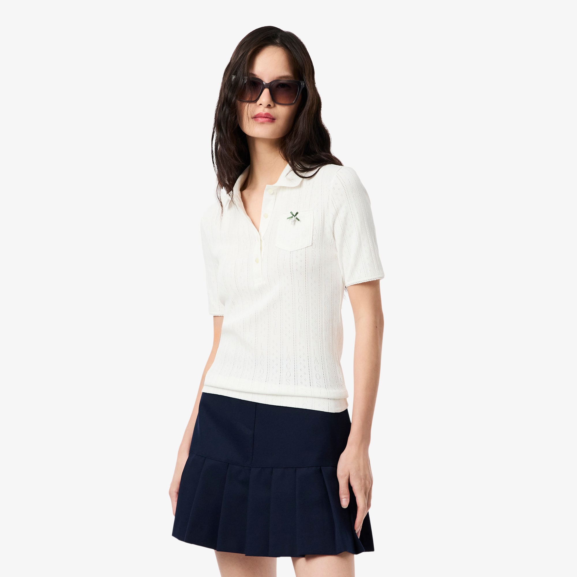 Lacoste Women's Slim Fit Pointelle Branded L.12.d Polo - 40 In White