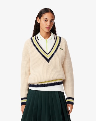 Women's Oversized Wool V-Neck Tennis Sweater
