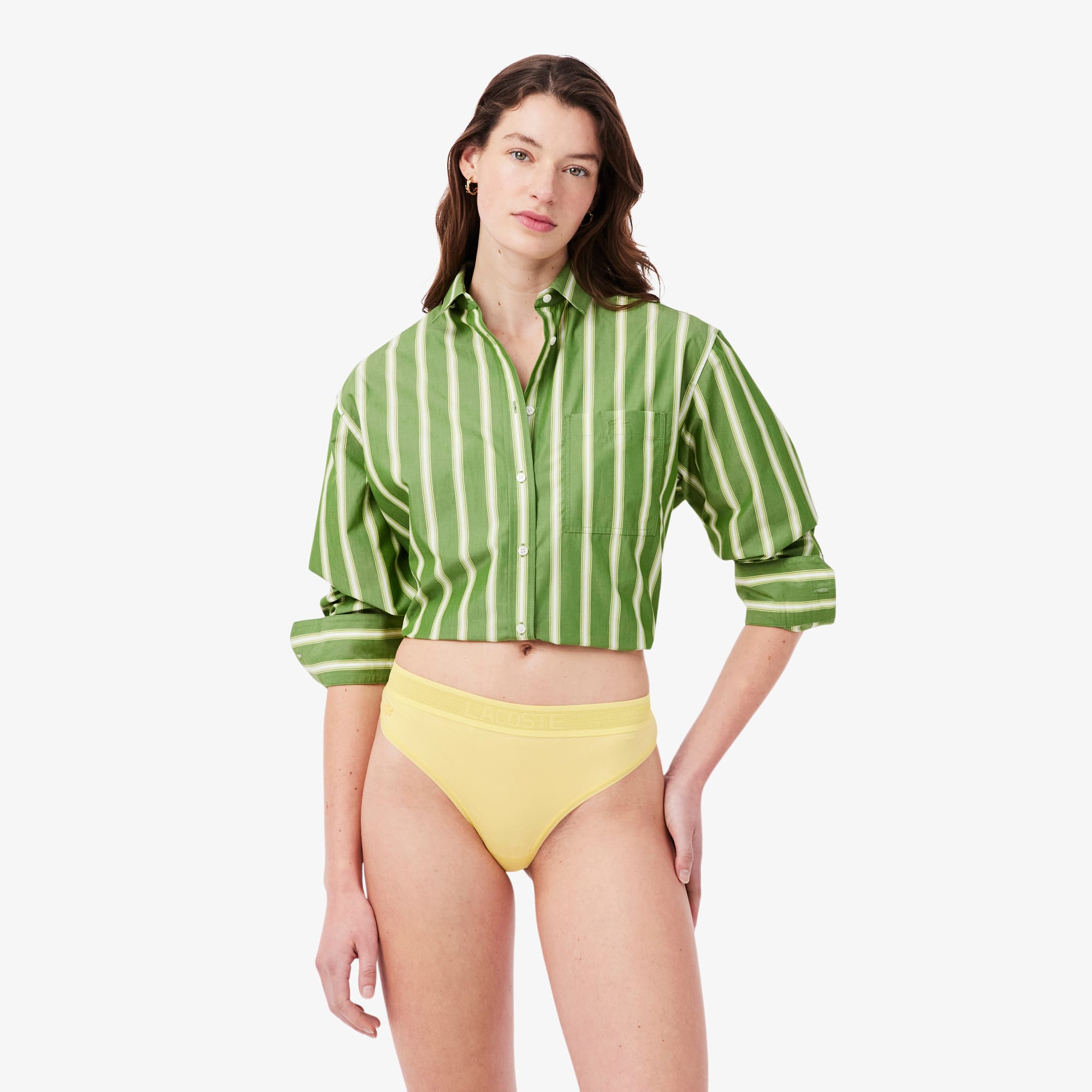 Lacoste Logo Waist Microfiber String Briefs - Xs In Green