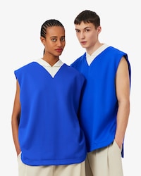 Runway Satin Knit V Neck Sleeveless Sweatshirt