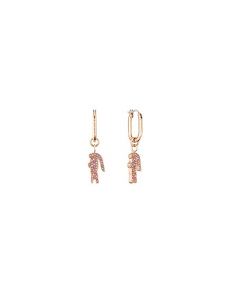 Women's Pink Crystal Croc Pendant Gold Earrings
