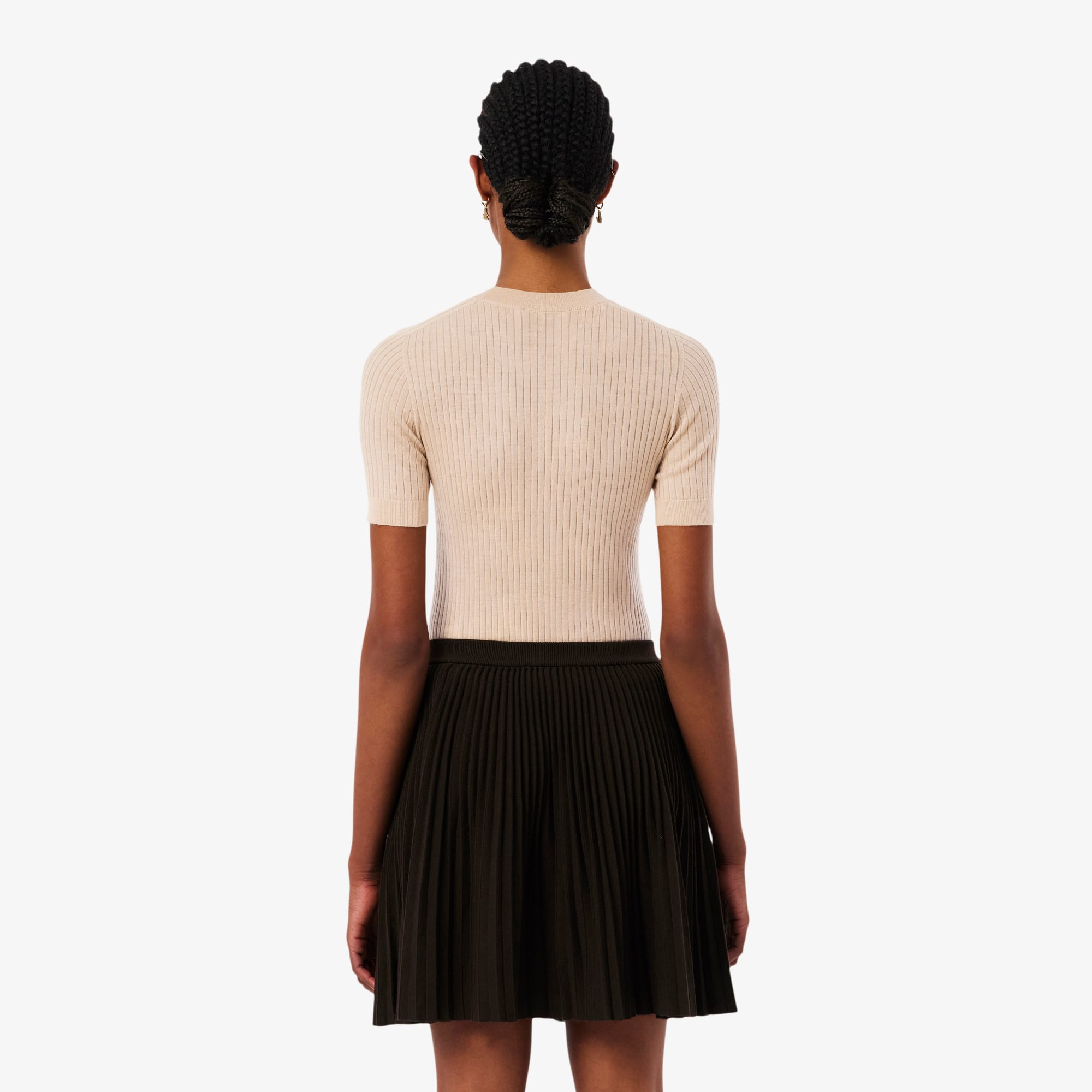 Women's Short Sleeve Merino Wool Rib Knit Sweater