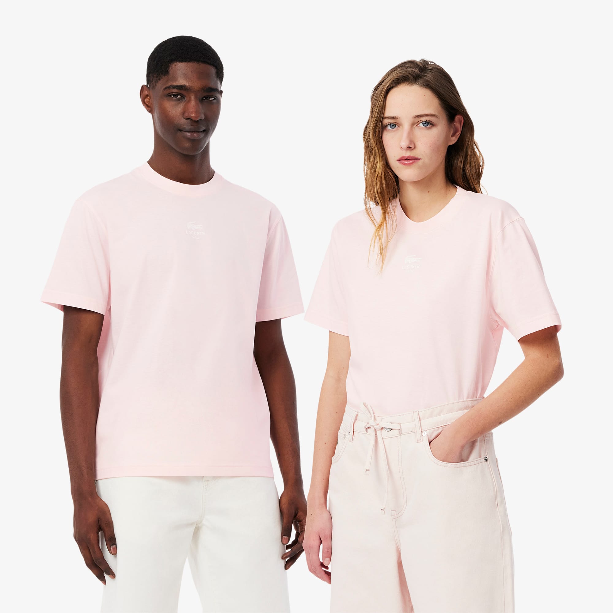 Lacoste Unisex Signature Print Cotton T-shirt - Xl In Pink