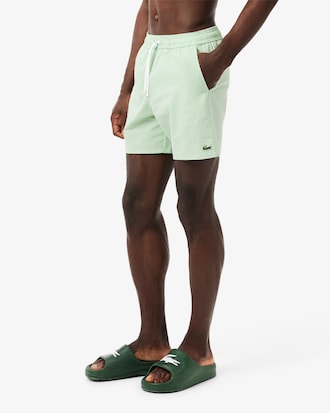 Men's Mid Length Striped Textured Swim Trunks