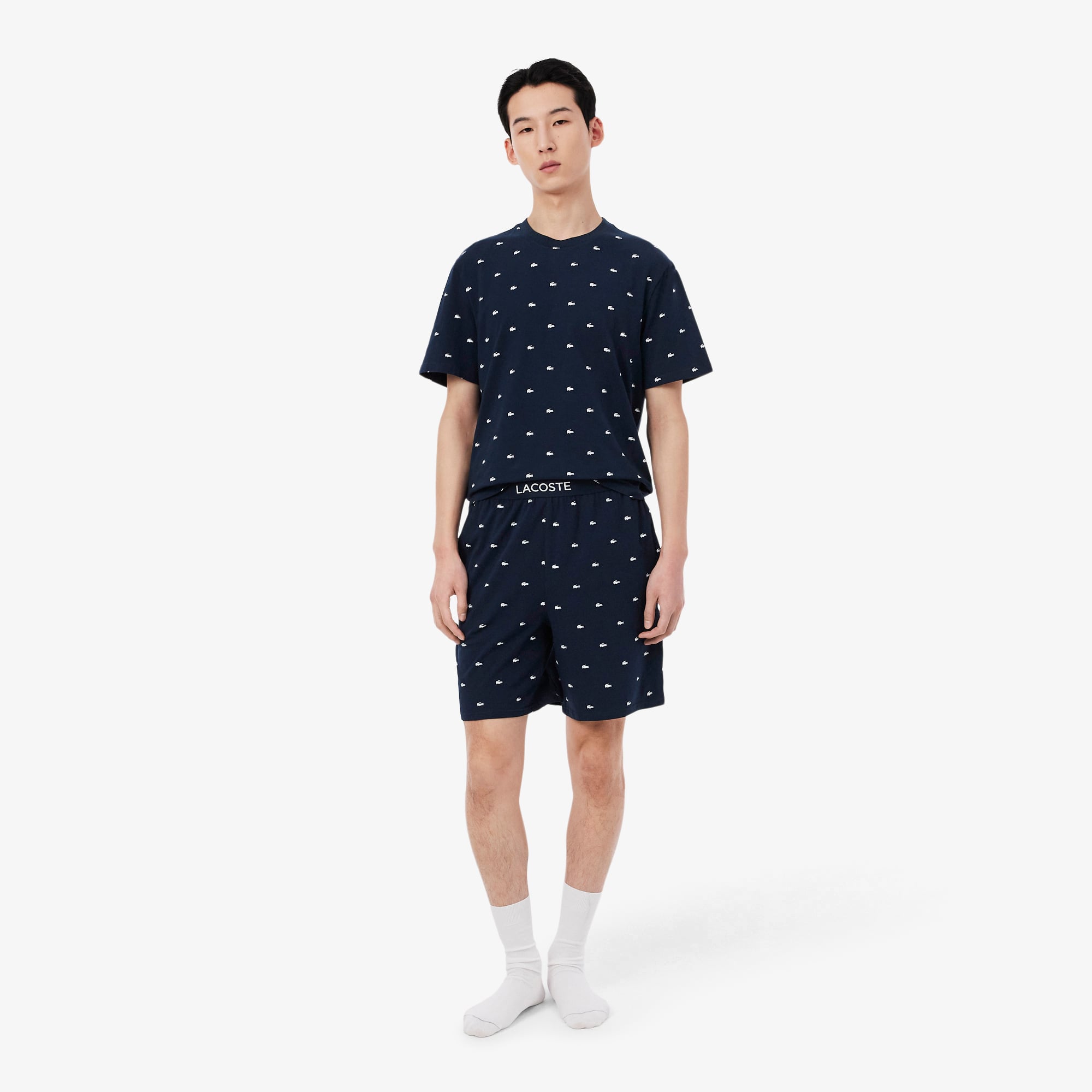 Lacoste Straight Fit Printed Pyjama Shorts - Xl In Blue