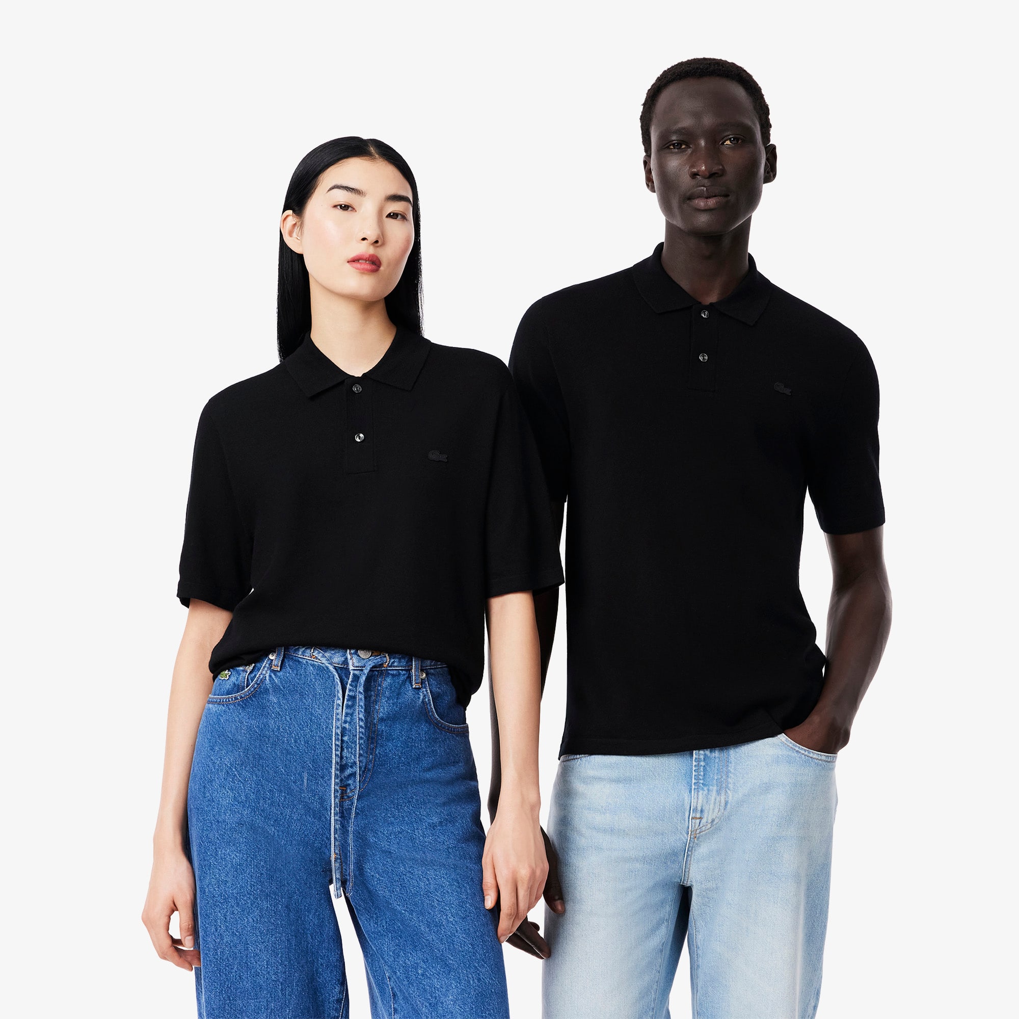 Lacoste Unisex Short Sleeve Merino Wool Polo Sweater In Black