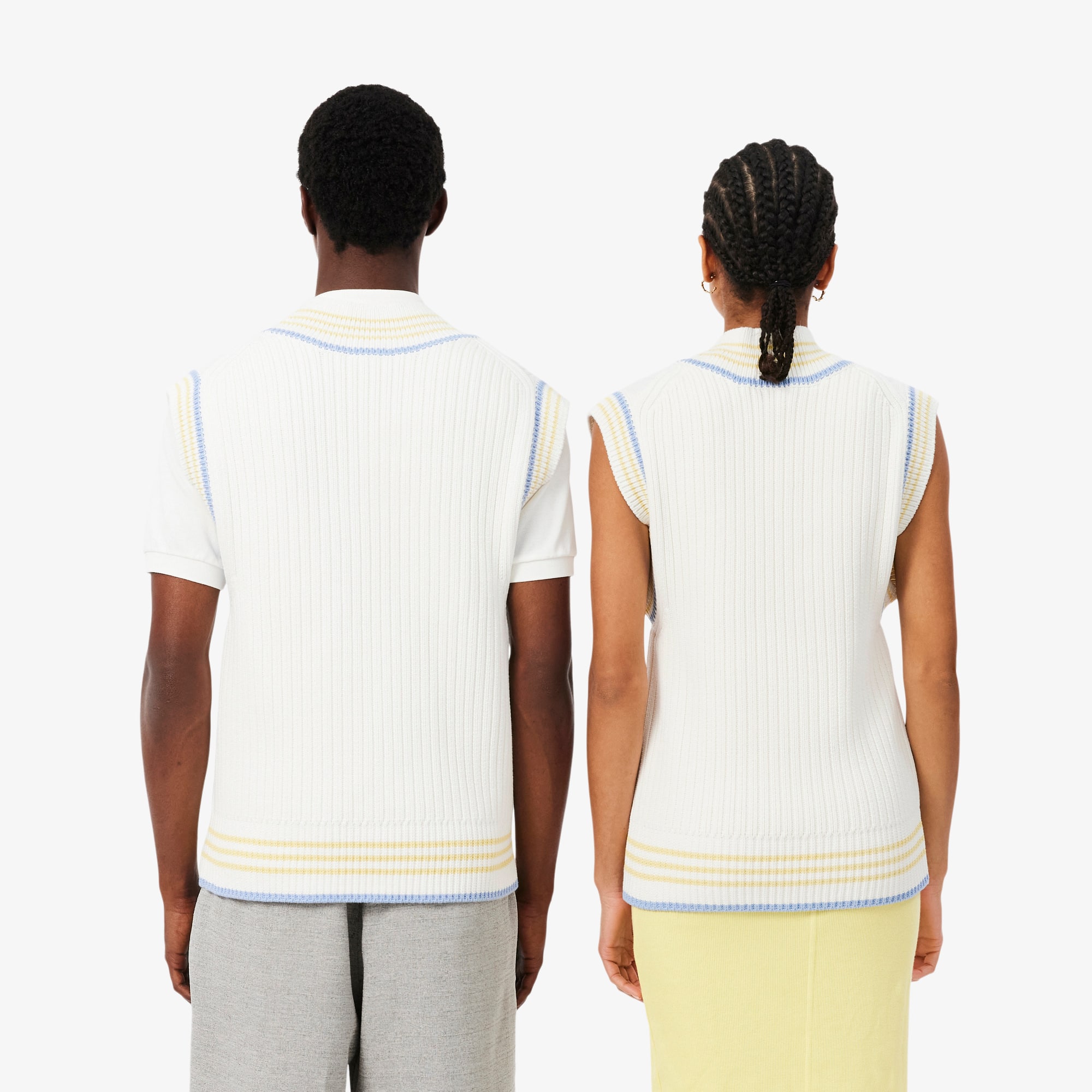 Striped Rib Knit Cotton Sweater Vest - Sweaters & Sweatshirts