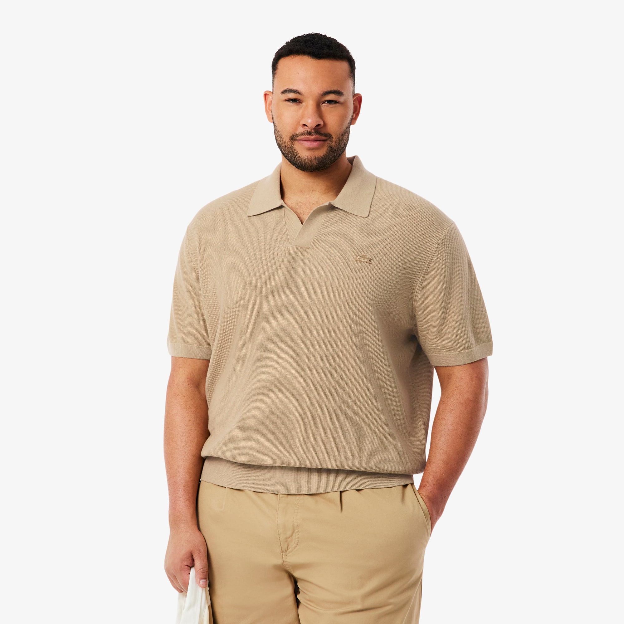 Men's Cotton Blend Open Polo Collar Sweater