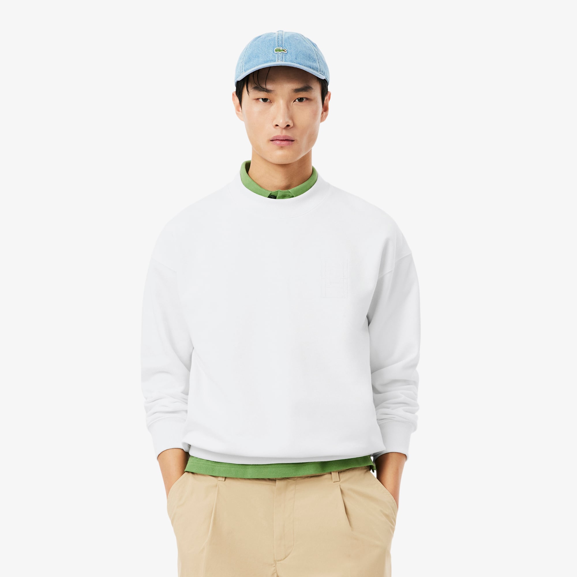 メンズウェア CLUBHAUS LACOSTE Crew Sweat White L Embroidered Fleece Sweatshirt - Men's Tracksuits - New In 2026