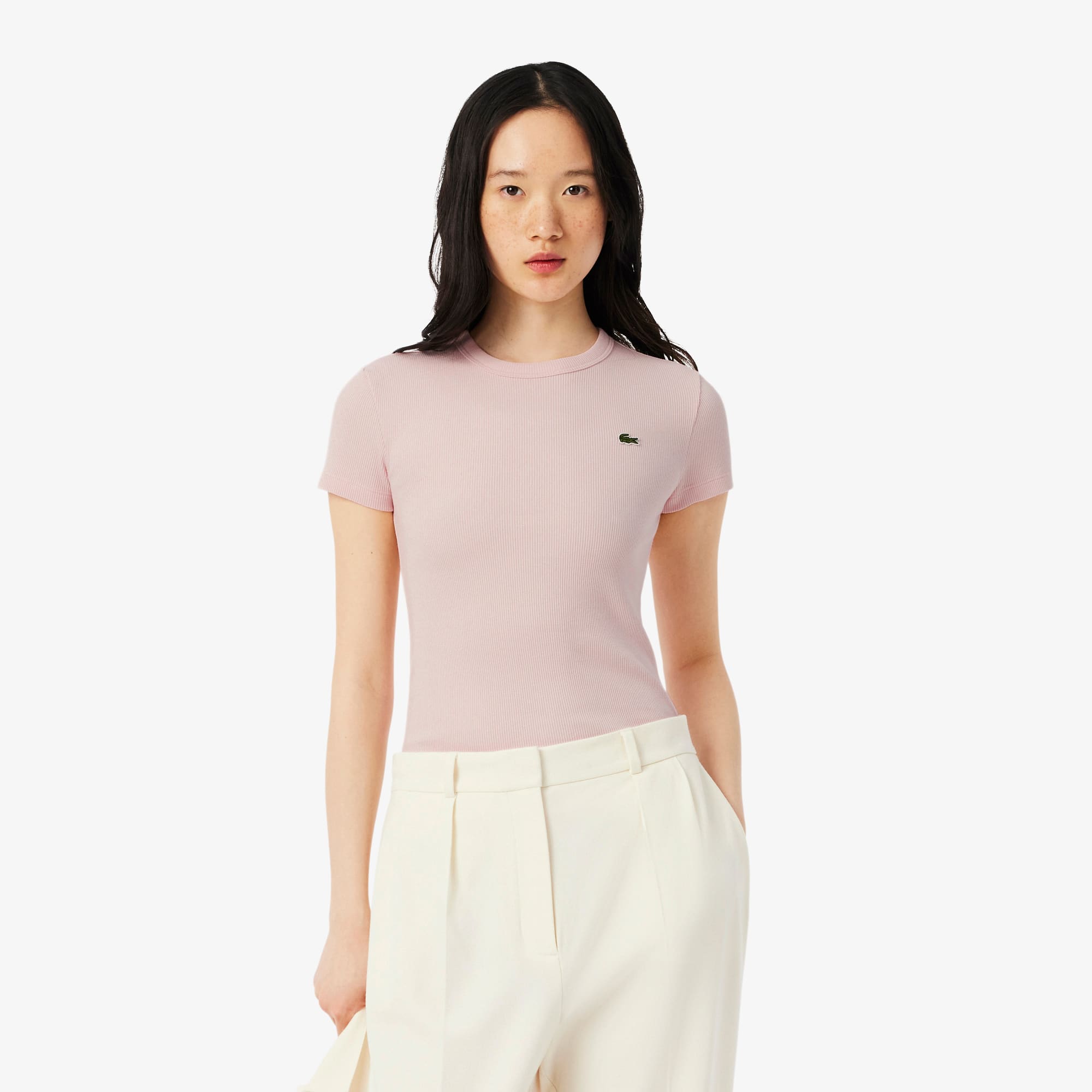 Lacoste Women's Slim Fit Ribbed Cotton T-Shirt