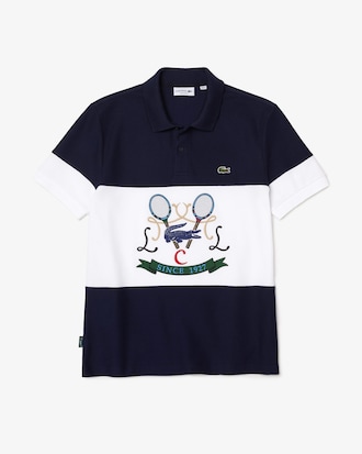 Polo Lacoste regular fit en coton bicolore avec broderie tennis