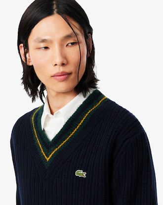 Striped Wool V Neck Sweater