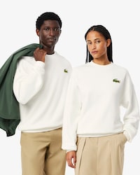 Unisex Loose Fit Badge Accent Fleece Sweatshirt
