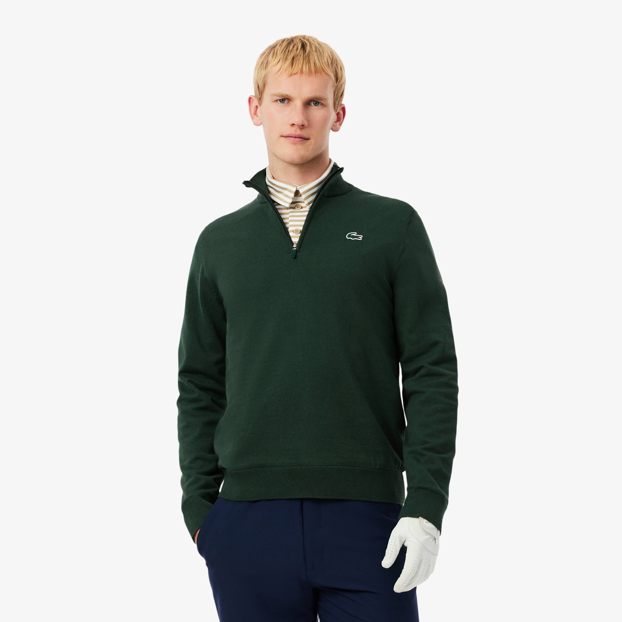 Lacoste Men's Golf Quarter-zip Windbreaker Sweater - L - 5 In Green