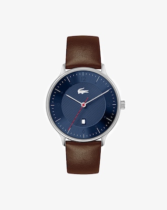 Lacoste Club 3 Hands Watch - Blue With Brown Leather Strap